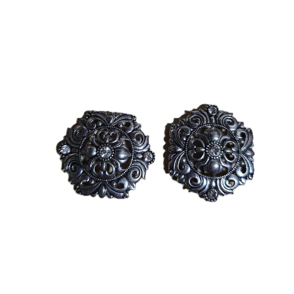 Ornate Silver Toned Filigree Jewelry Pieces With Clear Crystals or Rhinestones